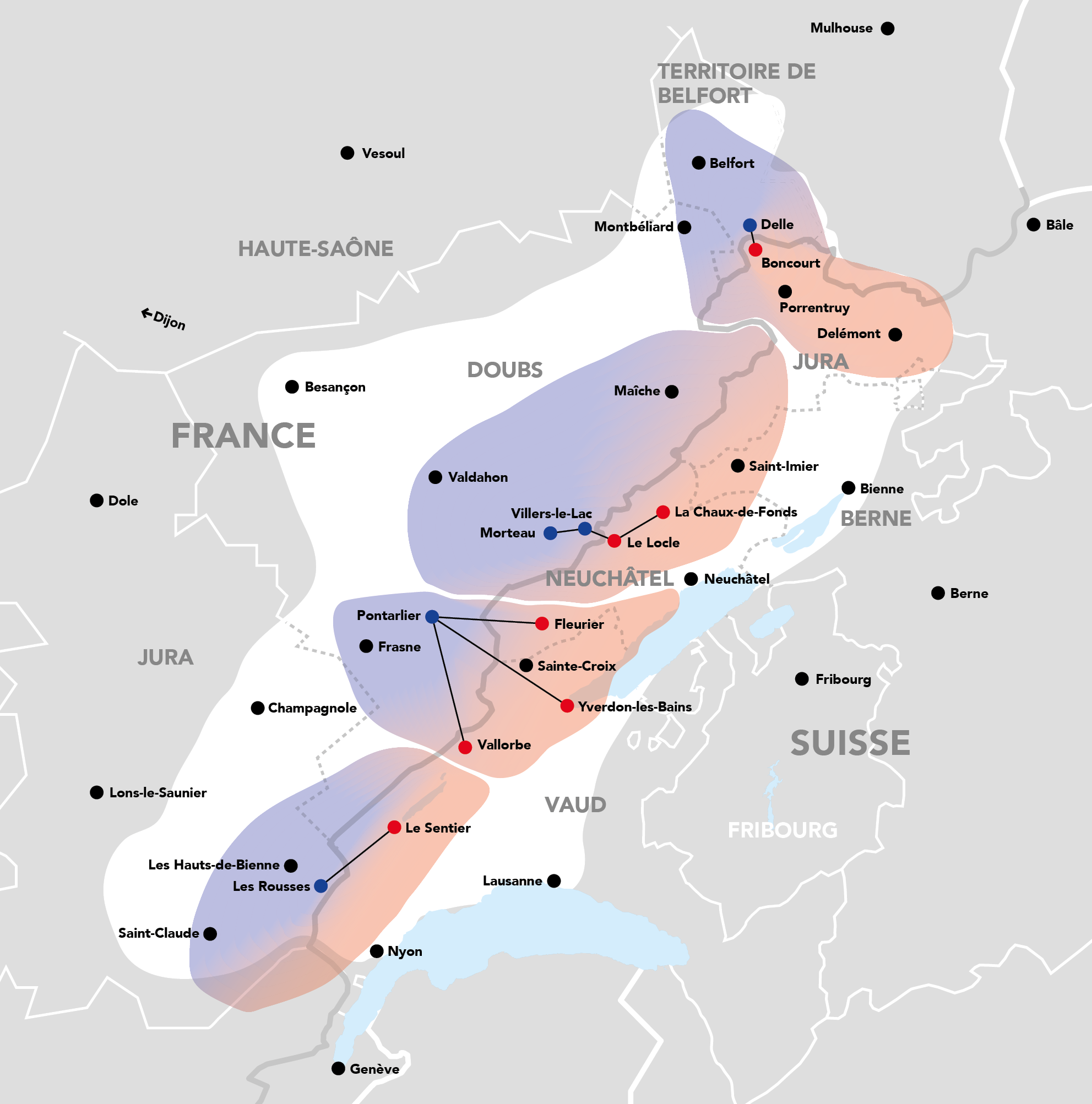 Carte de l'Arc jurassien franco-suisse