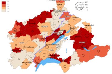Médecins de proximité dans l’Arc jurassien, par EPCI français et districts suisses