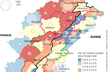 Nombre et part de l’emploi circulaire dans l'emploi total, en %, en 2022
