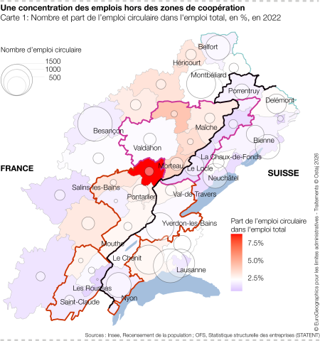 Nombre et part de l'emploi circulaire dans l'emploi total, en %, en 2022