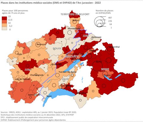 Figure 19 : Places dans les institutions médico-sociales (EMS et EHPAD) de l’Arc jurassien 