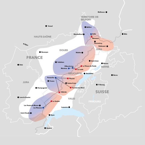 L'Arc jurassien franco-suisse et les quatre territoires de coopération