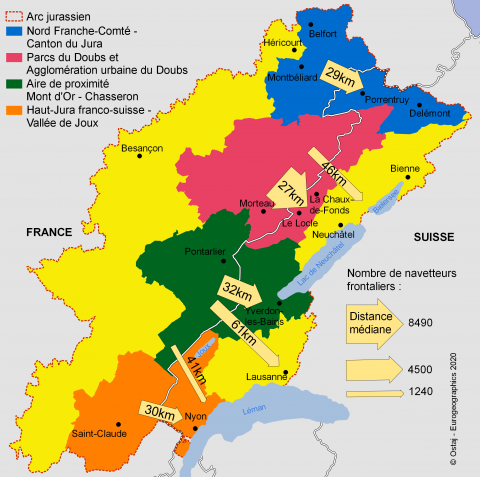 Dans l&apos;Arc jurassien, deux tiers des frontaliers résident et travaillent dans le même territoire de coopération